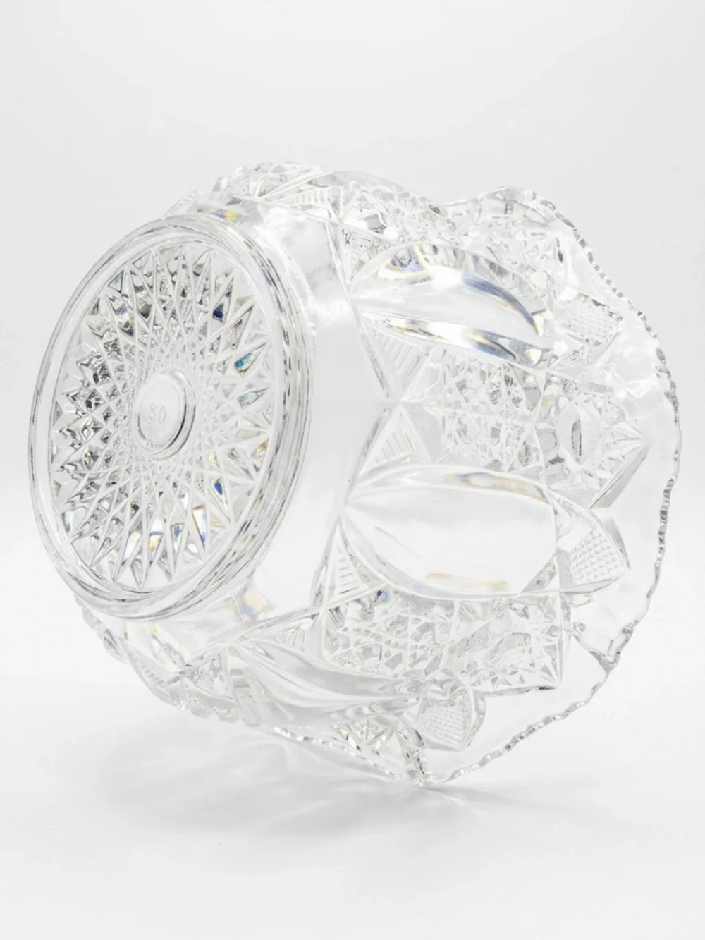 Vintage LE Smith Clear Glass Pinwheel and Stars Bowl Sawtooth Edge Old Money